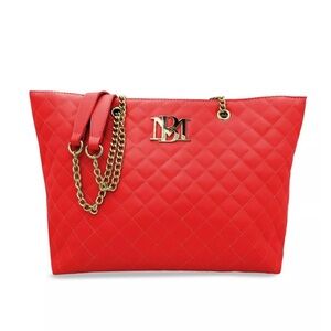 NWT large Badgley Mischka Quilted Tote in Red.